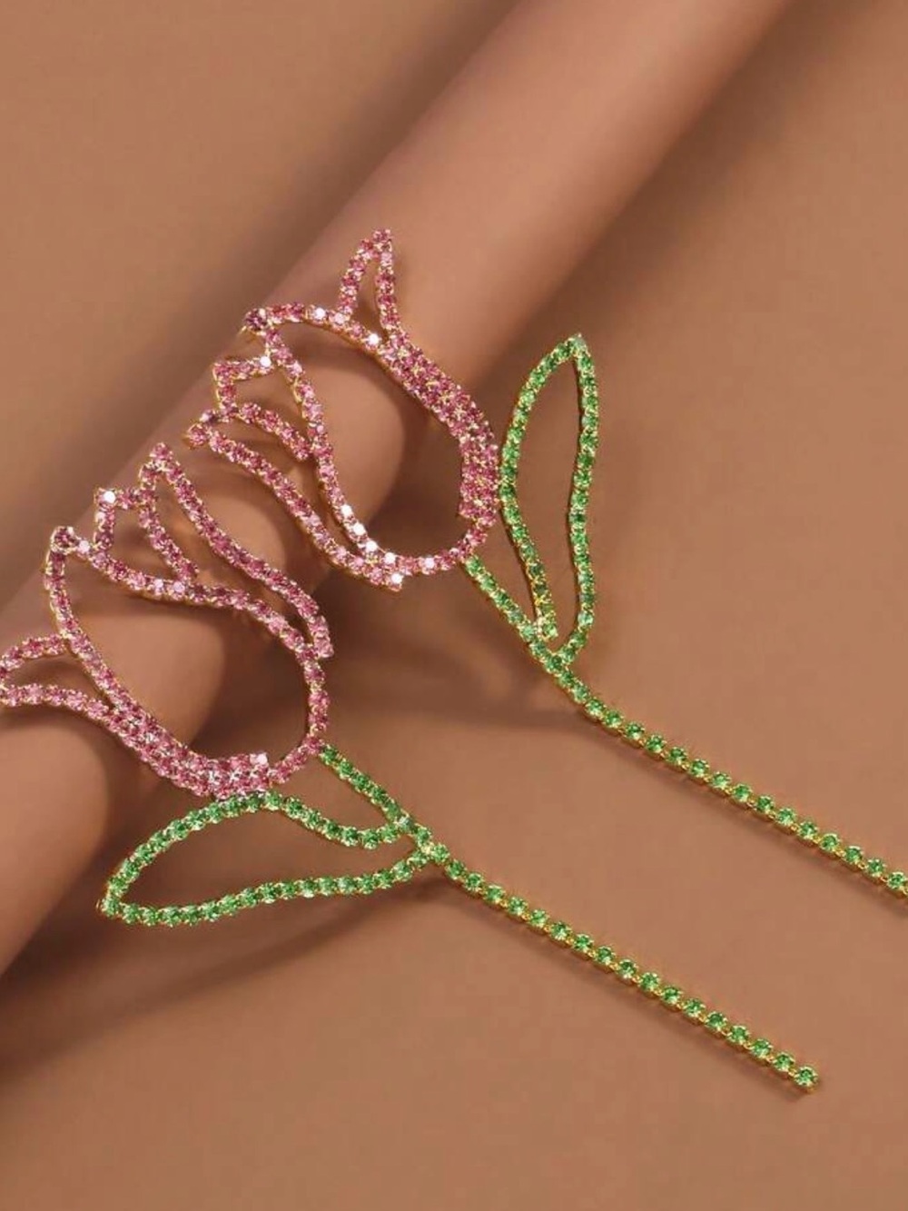Zara Pink and Green Crystal Rose Drop Earrings